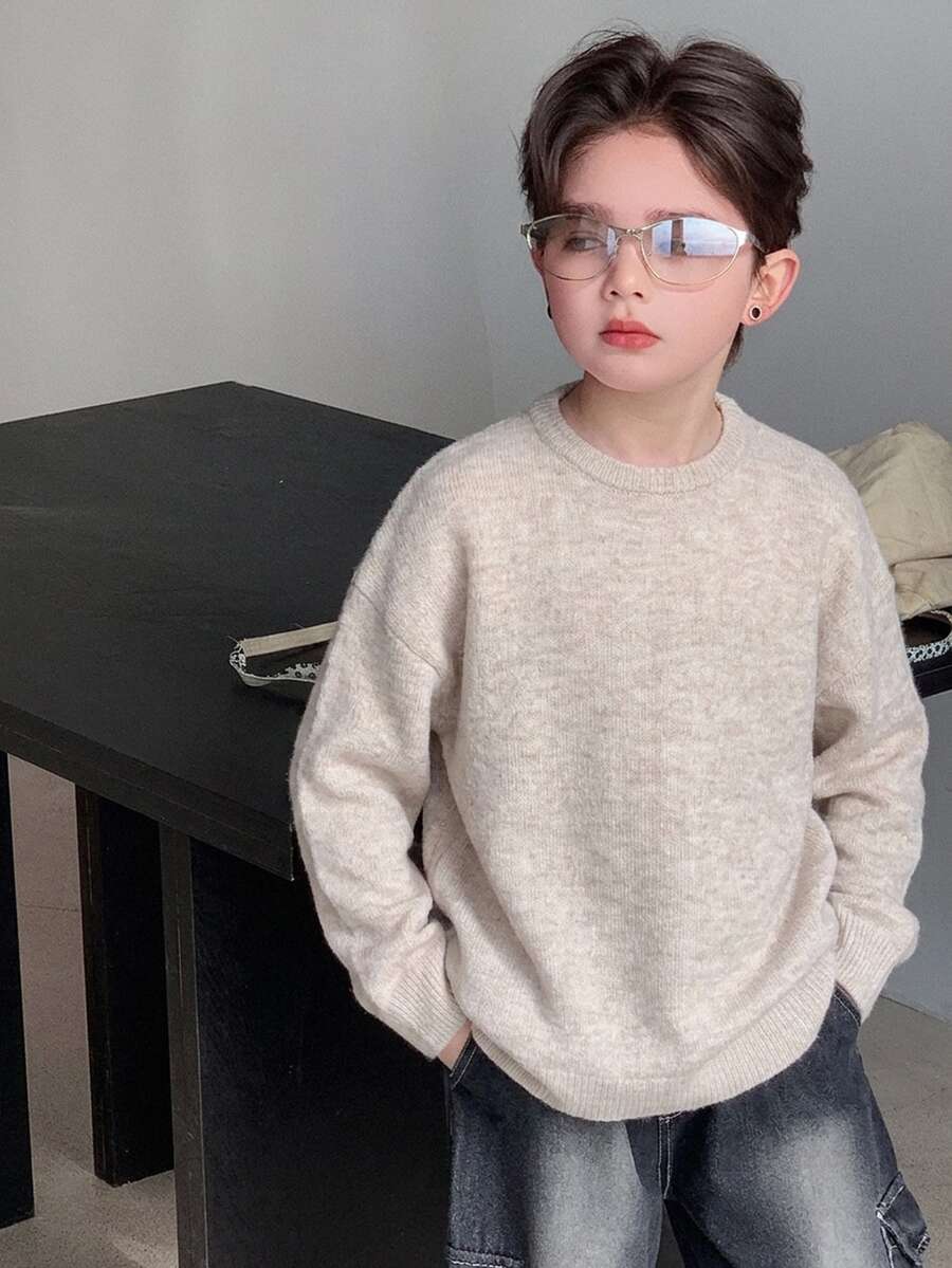 Dazy Kids Boys (Large) Crew Neck Casual Long Sleeve Loose Fit Basic Solid Color Autumn/Winter Sweater - Apricot - View 1
