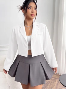 SHEIN EZwear Plus Size Casual Versatile White Cropped Thin Blazer Fall - White - View 4