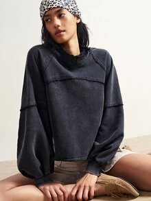Bohemela Casual Solid Color Knit Long Sleeve Women's Sweatshirt - Black - View 3