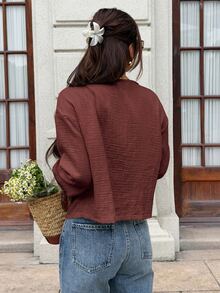 Serisse Women's Solid Color Casual Versatile Daily Wear Shirt - Rust Brown - View 2