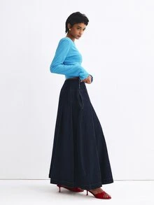 ATUI Studio Women's Solid Color Casual Versatile Daily Wear Skirt - Navy Blue - View 7