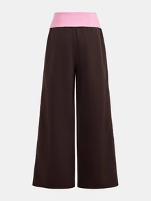 SHEIN Tween女孩冬季街頭風休閒返校穿搭 Y2K 復古日常款 羅紋針織白色收口褲 法式灰色喇叭褲 - 咖啡棕 - 查看 2