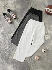 SHEIN 兒童青少年男孩休閒日常舒適工裝直筒寬鬆長褲，黑色工裝褲，新年款，6-7歲適用，適合外出、上學，春秋夏冬四季皆宜 - 彩色 - 查看 4