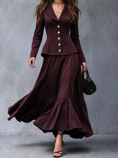 Solivie Women's Vintage Romantic Suit Set, Blazer + Skirt 2 Pieces