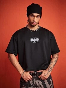 ROMWE MEN Batman X ROMWE 男士聯名印花短袖T恤，寬鬆版型 - 黑色 - 查看 6