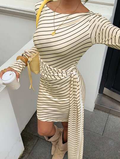 Siren Gaze Women's New Autumn/Winter Striped Fitted Bodycon Dress
