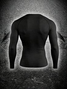 BATMAN X SHEIN Gym Rark 男士黑色修身長袖運動T恤 - 黑色 - 查看 2