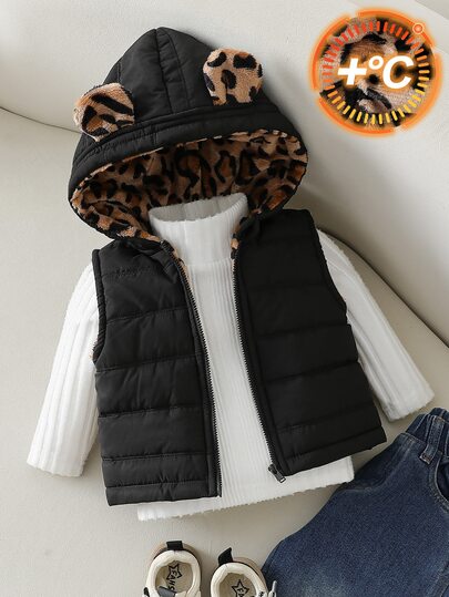 SHEIN Baby Knit Sleeveless Halloween Zip Pocket Regular Vest Regular Fit Fleece Lined Padded Jacket Winter Multicolor