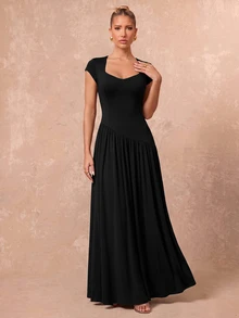 Lumalex Women's Solid Color Pleated Casual Party & Travel Long Dress - Black - View 9