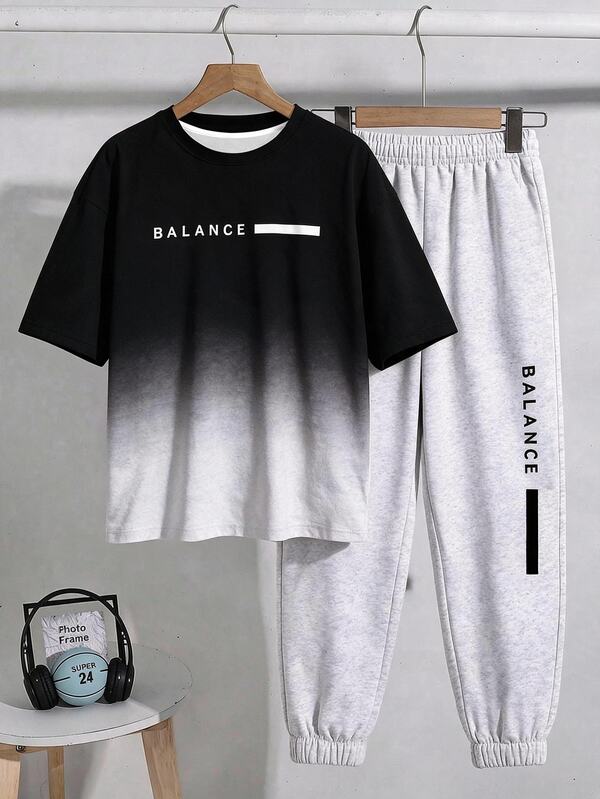 SHEIN Tween Boy Casual Comfortable Kids Fashion Minimalist Crew Neck Short Sleeve T-Shirt And Long Pants Set