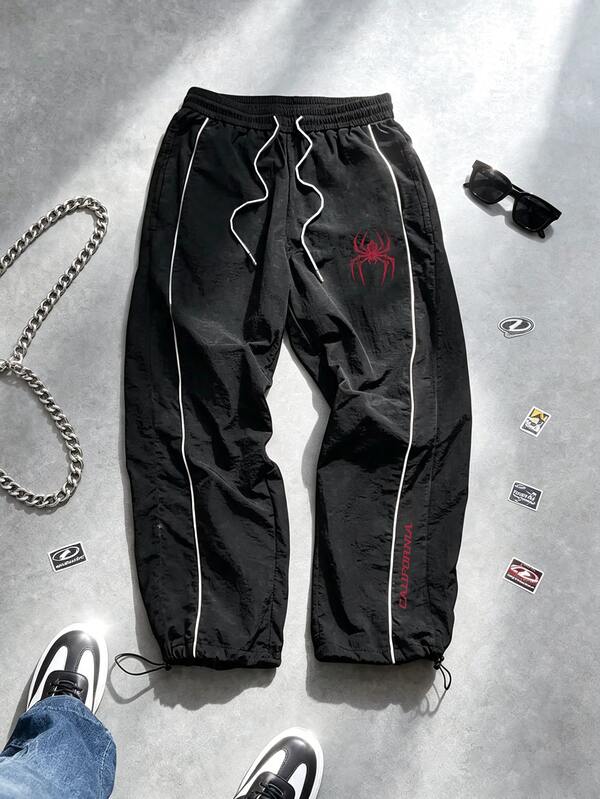 Sport MetroGents Men's Spider Print Drawstring Waist Loose Fit Sports Long Pants