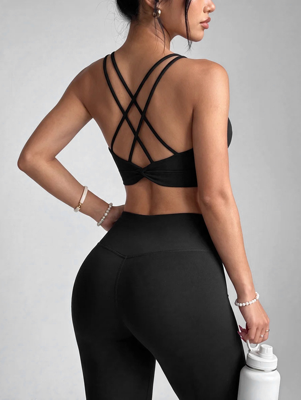 SHEIN Dewbera Solid Color Seamless Backless Halter Neck Sports Tank Top