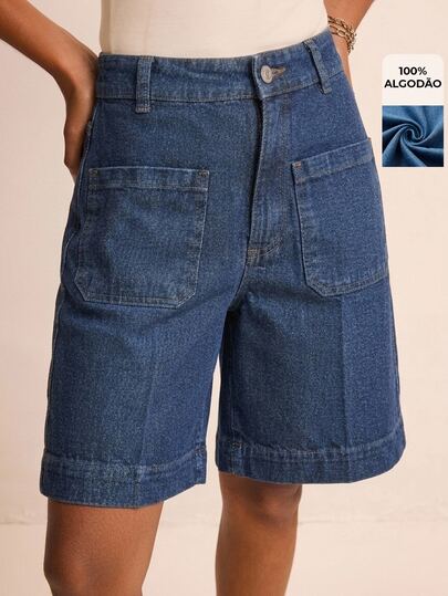 Daynim Shorts Denim Casuais de Verão Lavados com Dois Bolsos