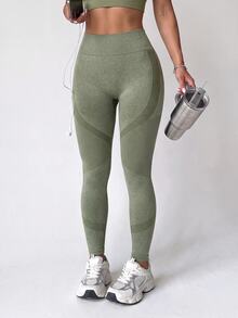Slayform Slayform Women's Solid Color High Waist Casual Versatile Daily Wear Leggings - Green - View 3