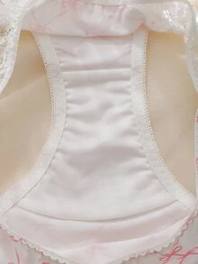 DelicateAllure White Bow Print Lace Patchwork Comfortable Pure Women's Triangle Panties - White - View 5