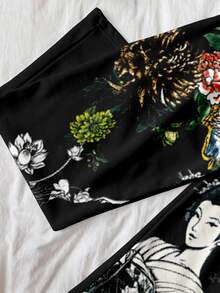 Attitoon 女款休閒復古低腰直筒運動長褲，Y2K風格，虎紋印花，女僕印花 - 彩色 - 查看 8