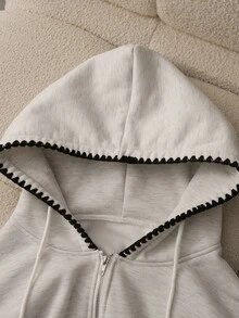 GlowEve CURVE 大尺碼休閒連帽衛衣，附口袋，保暖內裡，加厚，刺繡，灰色 - 灰色 - 查看 3
