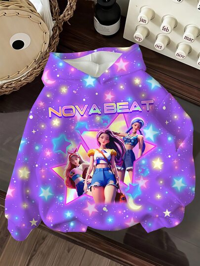 Tween Girl Letter Cartoon Print Casual Daily Sweatshirt