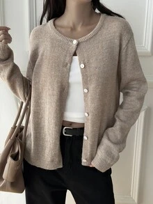 DAZY Women's Comfortable Single-Breasted Long Sleeve Knit Cardigan Fall - Apricot - View 6