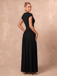 Lumalex Women's Solid Color Pleated Casual Party & Travel Long Dress - Black - View 7