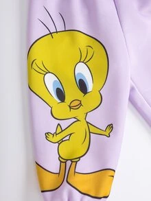 LOONEY TUNES X SHEIN Baby Girl Cartoon Print Sweatshirt & Sweatpants Set - Purple - View 7