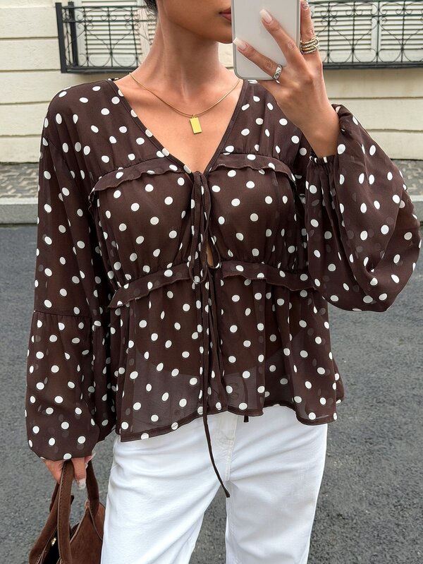 Siren Gaze Women's New Autumn Chiffon Blouse With Ruffle Trim