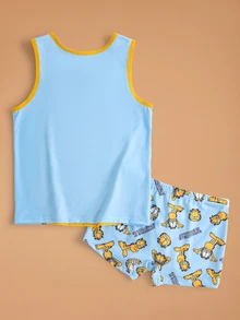 GARFIELD | SHEIN 2pcs Tween Boy Cartoon Print Tank Top & Boxer Briefs Underwear Set - Blue - View 2