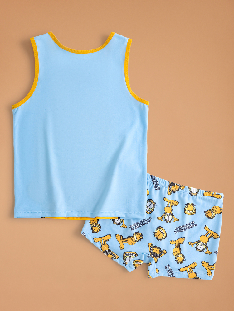 GARFIELD | SHEIN 2pcs Tween Boy Cartoon Print Tank Top & Boxer Briefs Underwear Set - Blue - View 2