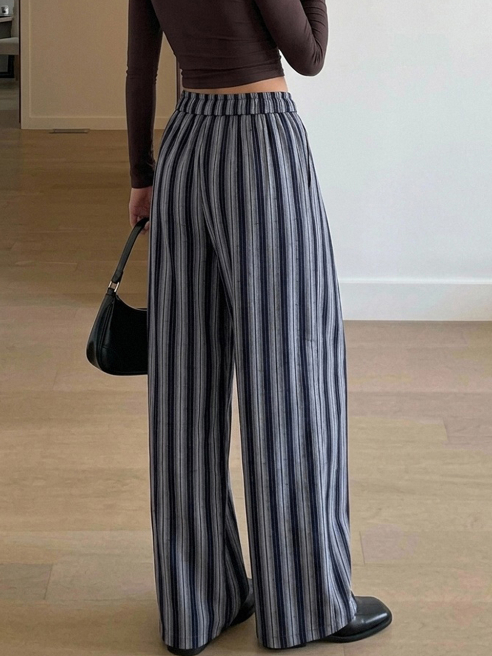 Women's Casual Streetwear Commute Striped Long Pants Lounge Travel Navy Blue Summer Lounge Travel Fall