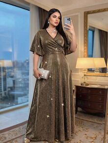 Auveirra Plus Size Women's Colorblock Casual Party Dress - Gold - View 6