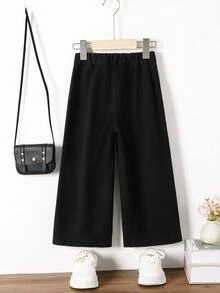 SHEIN Playful Pals 女童寬鬆輕便休閒度假牛仔長褲 秋冬款 - 黑色 - 查看 2
