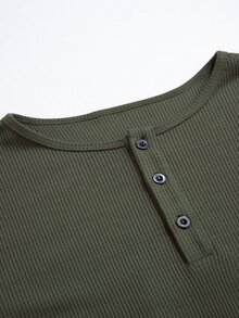 Manfinity Homme Men's Plus Size Casual Versatile Solid Color Long Sleeve T-Shirt - Army Green - View 5