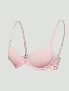 SHAPORA 1 buah Bra Atasan Minimalis Patchwork Renda Merah Muda untuk Wanita - Berwarna merah muda - View 4