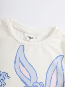LOONEY TUNES X SHEIN Young Boy Cartoon Print Short Sleeve T-Shirt And Shorts Casual Daily Outfit - Apricot - View 3