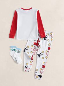 LOONEY TUNES X SHEIN Young Boy Cartoon Print Fitted Loungewear Set - Grey - View 2