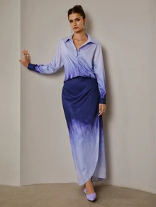 ZEYLAH Women's Gradient Color Long Sleeve Top And Skirt Casual 2 Pieces Set - Purple - View 6