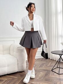 SHEIN EZwear Plus Size Casual Versatile White Cropped Thin Blazer Fall - White - View 11