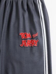 TOM & JERRY X SHEIN Baby Boy Cartoon Print Round Neck Short Sleeve T-Shirt And Striped Long Pants 2pcs Set - Grey - View 6