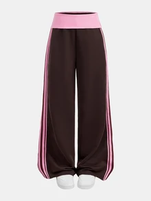 SHEIN Tween女孩冬季街頭風休閒返校穿搭 Y2K 復古日常款 羅紋針織白色收口褲 法式灰色喇叭褲 - 咖啡棕 - 查看 7
