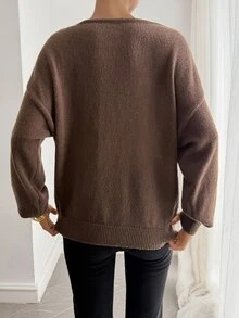 DAZY Women's Vintage Fashion Lace Patchwork Long Sleeve Sweater Fall - Brown - View 3