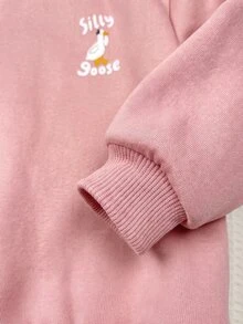 SHEIN 女嬰卡通字母印花運動衫與條紋長褲套裝 - 粉色 - 查看 4