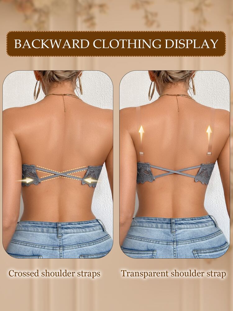 DesireSculpt Strapless Anti-Slip Half Cup Front Closure Bra, Push-Up With Underwire For Small Bust, 1pc, Multi-Way Wear, Free Invisible Shoulder Straps - Grey - View 5