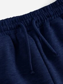 SHEIN Girlism 青少年女孩針織淺灰色寬鬆休閒百搭抽繩口袋寬腿運動長褲 - 藏蓝色 - 查看 6