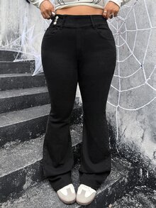 Slaydiva Plus Size Women's Casual Daily Wear Denim Flare Jeans - Black - View 1