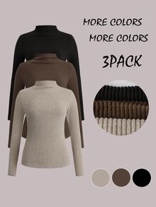 Freevana Plus Size Women's Basic Solid Color Multi-Pack Long Sleeve T-Shirts Undershirts - Multicolor - View 1