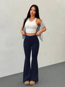 SHEIN PETITE 女款瑜珈褲 高腰彈性收腹健身緊身褲 - 藏蓝色 - 查看 7