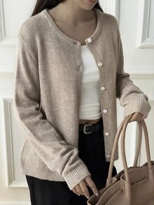DAZY Women's Comfortable Single-Breasted Long Sleeve Knit Cardigan Fall - Apricot - View 5