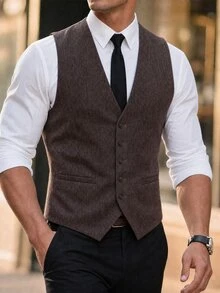 Manfinity Mode Men's Business Casual Commuter Suit Vest - Brown - View 3
