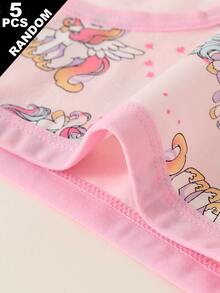 SHEIN (5 Random) Girls' Simple Fashion All-Over Print Cartoon Heart Rabbit Pattern Triangle Panties, Young Girl' Underwear - Multicolor - View 3
