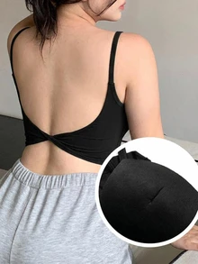 Dazy Plus Plus Size Women Solid Color Pleated Casual Versatile Camisole Top - Black - View 4